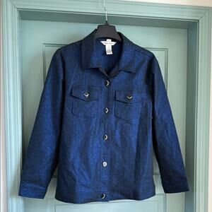 Drapers & Damons Women's Blue Black Metallic Button Front Long Sleeve Jacket 2X